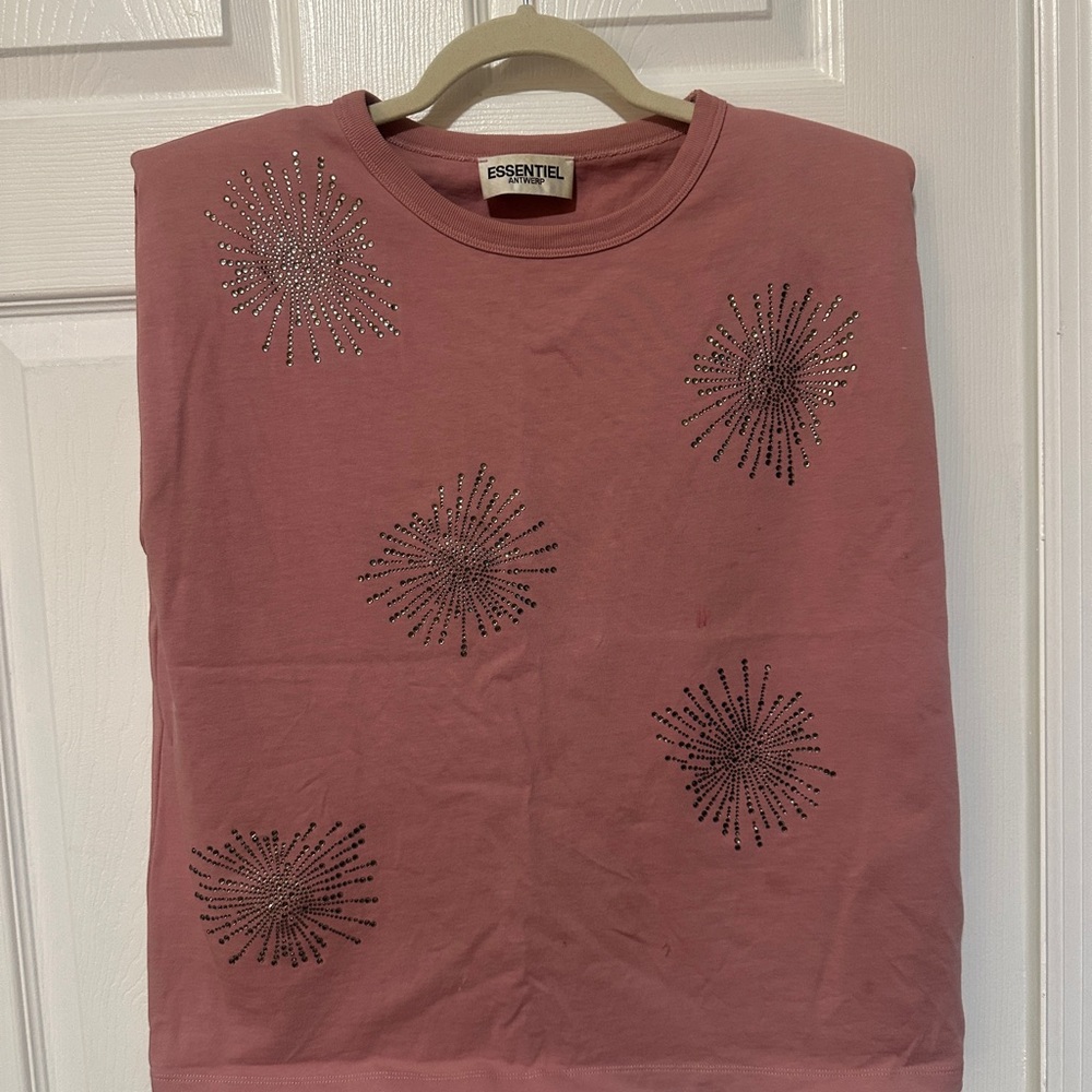 Essentiel Embellished Mauve Short Sleeve Tee